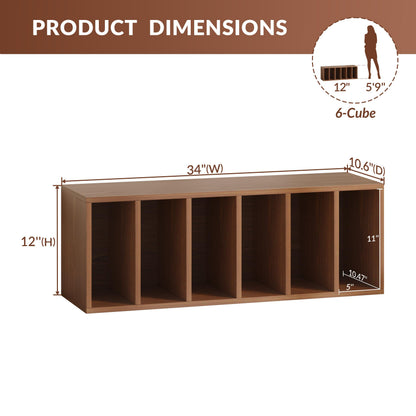 IOTXY DIY Modular Cube Bookcase - CubeXY Customizable Stackable Expandable Basic Shelving Units, 6-Cube Wooden Open Bookshelf with Removable Shelves for Books Organizer, Walnut