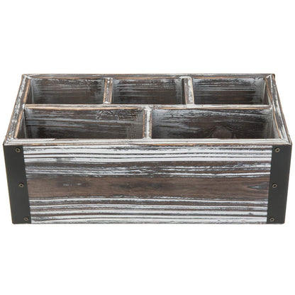 MyGift Remote Control Holder with 5-Compartment, Media Storage Organizer Remote Caddy with Black Metal Corner Wraps, for Table, Desk, Rustic Torched Wood