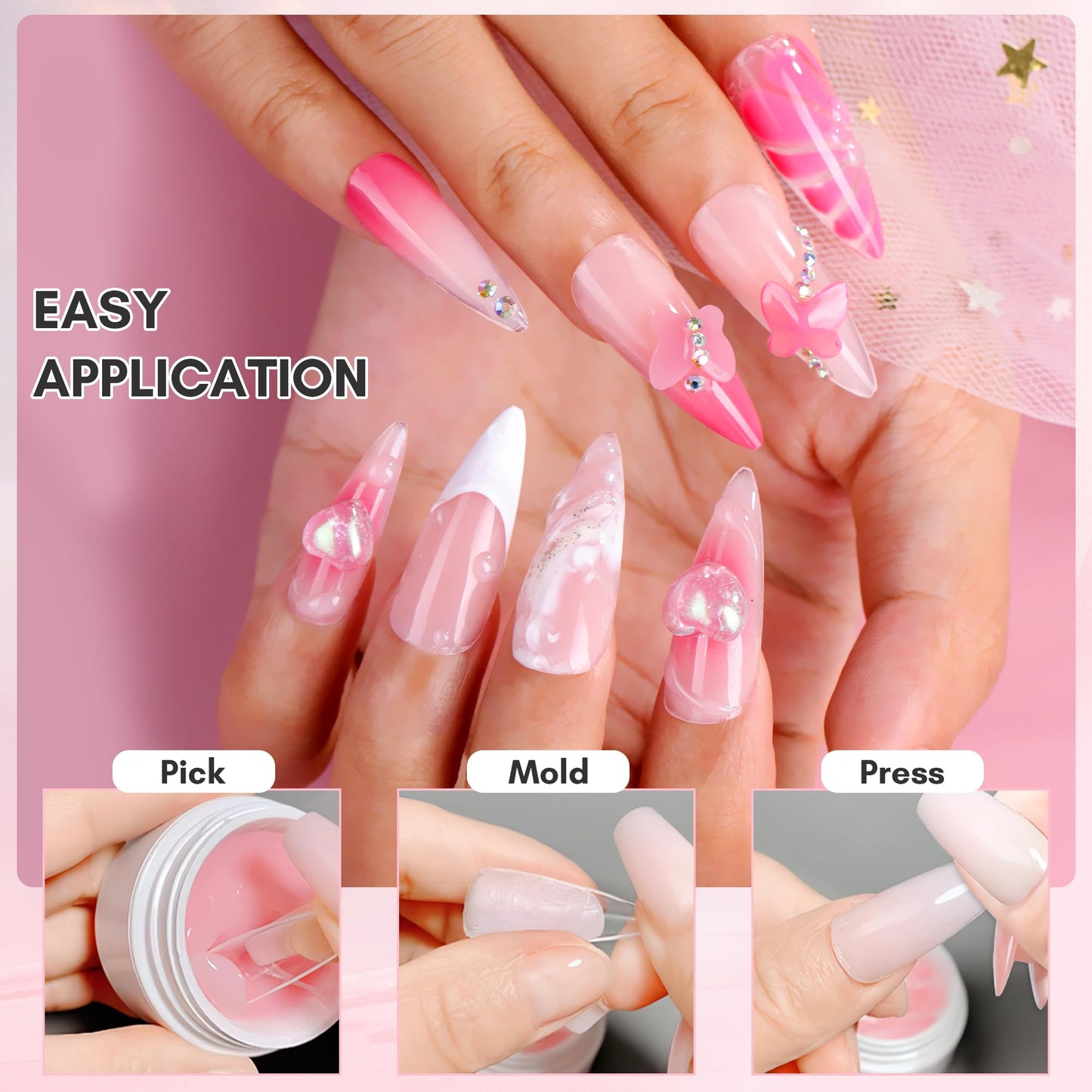 Makartt Clear Gel Builder Kit: Self-Levelling, Long Lasting Extension Hard Gels for Strengthener, Broken Nails Repair Gel Kit with Paper Forms, Dual forms, Nail File and Dual-End Brush 1.06 oz