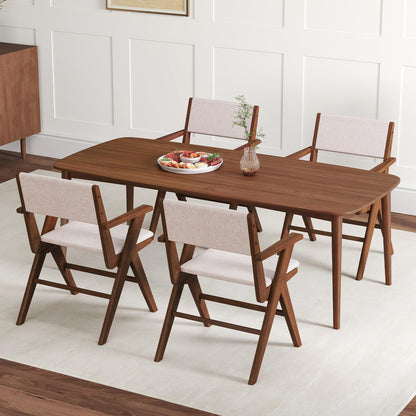 Giantex Wooden Dining Chairs Set of 2, Linen Fabric Upholstered Kitchen Chairs w/Armrests, Rubber Wood Frame, Padded Seat & Back, Farmhouse Side Chairs, Accent Chairs for Living Room Restaurant