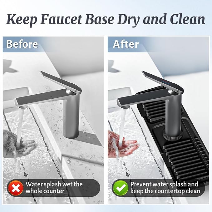 PoYang 17.7 inch Faucet Mat for Kitchen Sink Splash Guard, 7° Slope Silicone