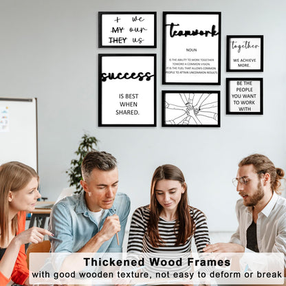 3D Wood Office Wall Art, Framed Inspirational Teamwork Wall Art, Motivational Quotes Wall Decor for Office Break Conference Room (Set of 6, Framed, Ready to Hang)