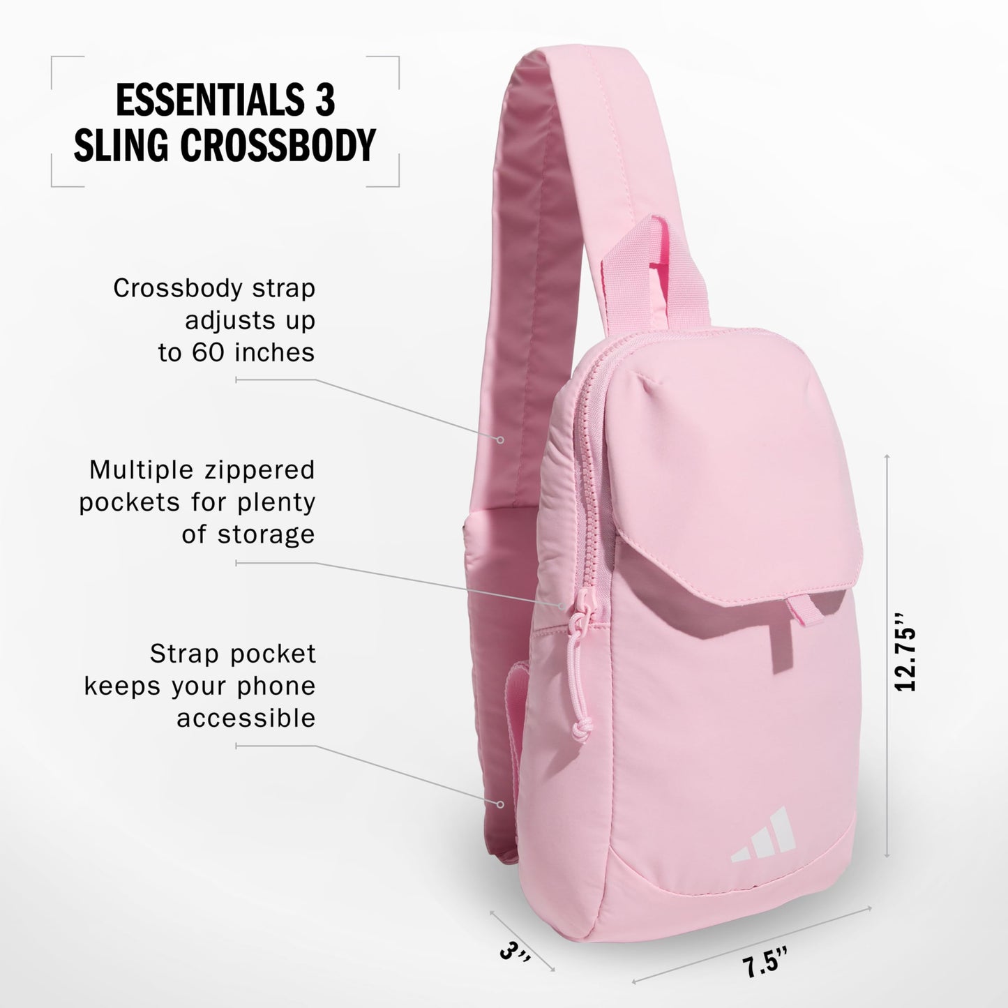 adidas Essentials Crossbody – Athletic Sling Bag with Phone Pocket, Black/2.0, One Size