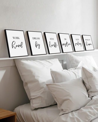 Drsoum Motivational Wall Decor Inspirational Office Wall Art Framed Quotes Encouraging Posters for Office Bedroom Sayings - 8x10in x6 PCS (Black Framed)