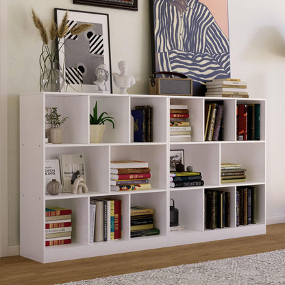 NewBeth 8-Cube Wooden Bookcase,3-Tier Freestanding Storage Cubes with Base,Multi-Purpose Open Shelving for Books,Toys,Bins,Decor – Home Office,Bedroom,Living Room Organizer (White, 8-Cube)