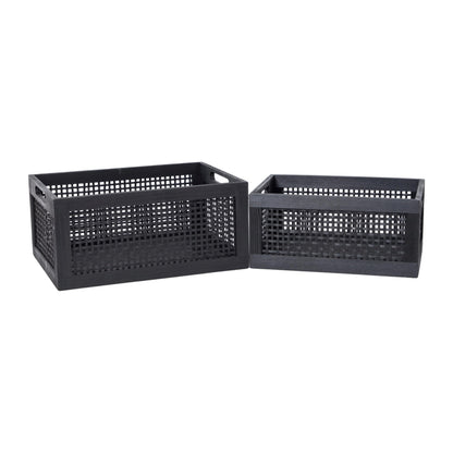 YRLSOTGE Wooden Storage Baskets,Black Woven Bamboo Basket Nesting Boxes with Built-in Handle for Pantry, Kitchen,Living Room,Shelves,Set of 2