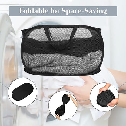 Durable Collapsible Laundry Baskets, Mesh Pop Up Laundry Hamper