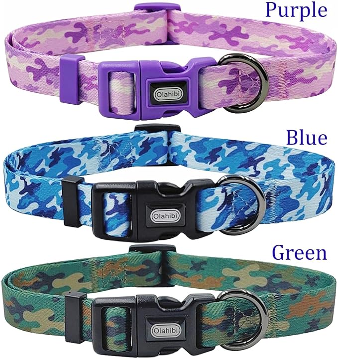 Dog Collar Leash Set, Camouflage Pattern, Polyester Material, Adjustable Collar and 5ft Matching Leash, for Medium Dogs.(M, Blue Camo)