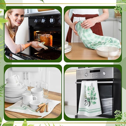 Set of 6 Eucalyptus Kitchen Towels Green Leaves Dishtowels Absorbent Spring