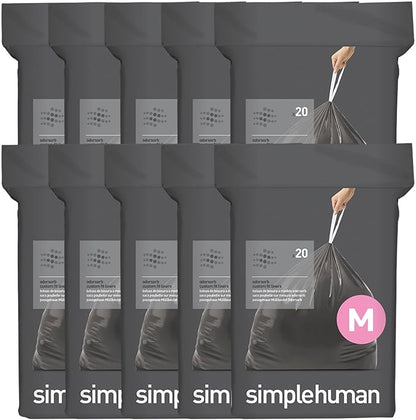simplehuman Code M 200 Count, Genuine Odorsorb Custom Fit Liners, Drawstring