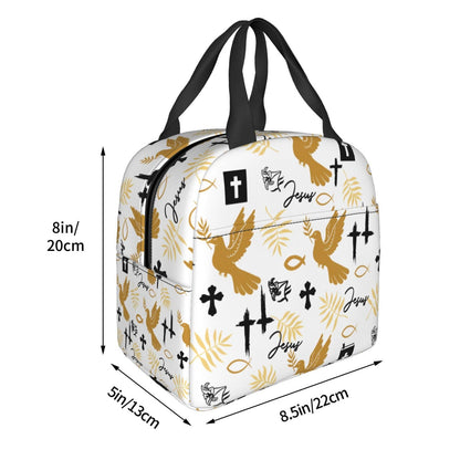 Jesus Cross Insulated Lunch Box Reusable Lunch Bag, Cooler Lunch Tote Bag for Women Men Picnic Office Work