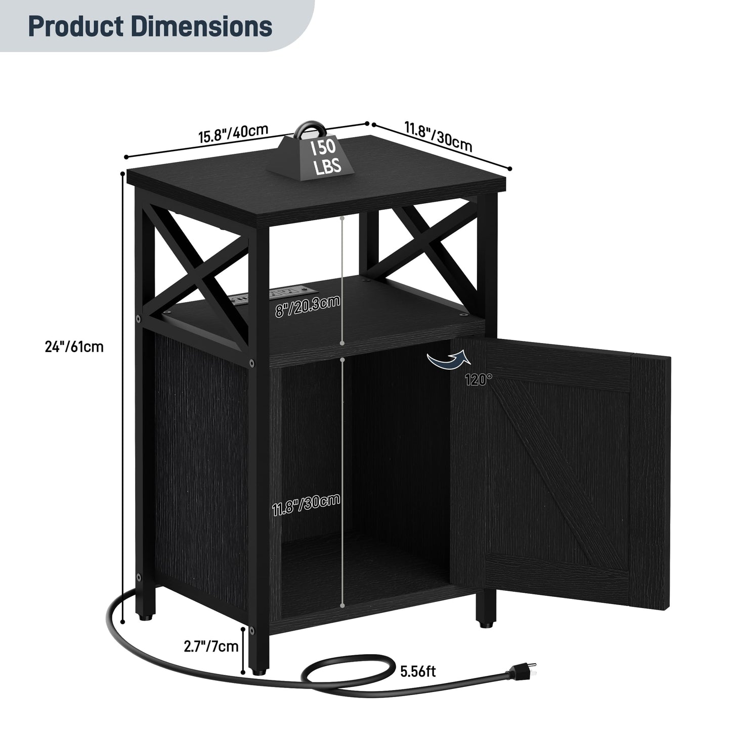 runjuly Wooden Nightstand with Charging Station, Bed Side Table with Drawers, Bedside Table with Lock, 3 USB & 2 Outlets, Night Stand with Cabinet Storage, End Table for Bedroom, Black