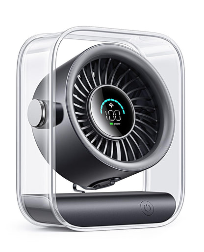 DIGIX Portable Desk Fan for Bedroom, Rechargeable Small Table Fan with 100 Speeds, 90° Rotation, Turbo Airflow, LED Display, Quiet Personal USB Cooling Fan for Office Home Travel Camping, Black