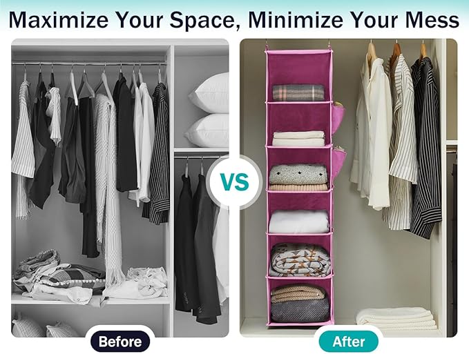 YOUDENOVA Hanging Closet Organizer and Storage, 6-Shelf Closet Hanging Storage