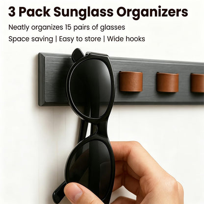 Udduwic 3 Pack Sunglasses Organizer, Wall Mounted Sunglass Rack, Wooden Sunglasses Holder Glasses Organizer for Wall, Home Decor, Dark Grey