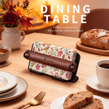 Celestree Napkin Holder for Table - Guest Towel Holder Tray for Bathroom Rectangular Wood and Iron Tray with Weighted Arm, Windproof Organizer for Kitchen Dining Table