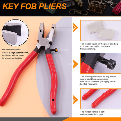 Rustark 51Pcs 4 Colors Key Fob Hardware Kit with Glass Running Pliers, Tassels Keychain Rings Hardware Accessories for Key Chain Making DIY Crafts