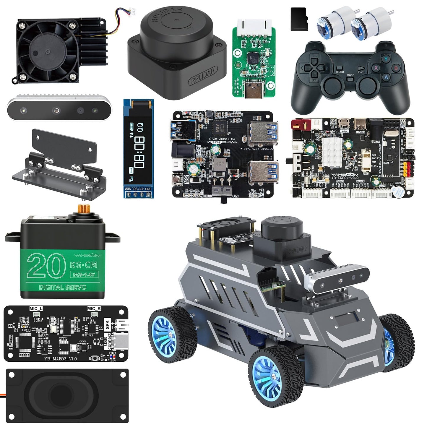 Yahboom Raspberry Pi 5 8GB for AI Robot Car,Supports RVIZ Simulation ROS2,TOF Lidar,SLAM Mapping Navigation, Tracking and Obstacle Avoidance (Ultimate Ver Without Pi5)