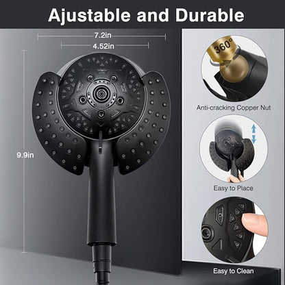 INAVAMZ Shower Head with Handheld High Pressure: Hand Held Shower Head & Rain Shower Head 2-IN-1 Shower Head with 59" Rotatable Stainless Steel Hose, Shower Trim Systems, Black 2.5 GPM 15391