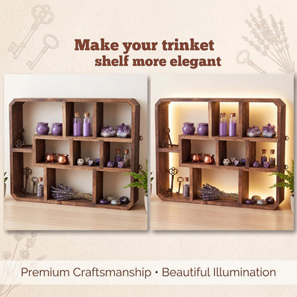 Pinkunn LED Rustic Shadow Box Display Shelf with Lights, 9 Compartments Wood Hanging Display Floating Shelves, Multi-Slot Wall Mounted or Freestanding Farmhouse Decor Displays Case for Collectibles