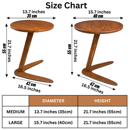 GENESIS WOODESIGN C-Shaped Handmade Solid Wood End Table, Side Table for Couches, Sofa Tables Slide Under Couch for Living Room, Over Couch TV Tray Table for Small Spaces (Medium, Chestnut)
