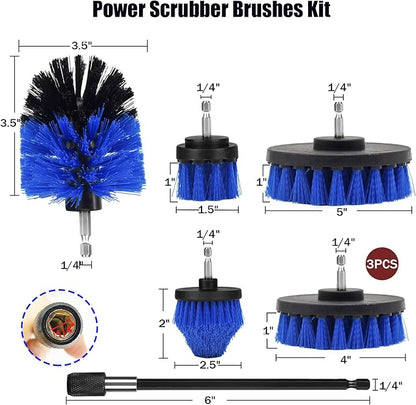 Drill Brush Attachment Set, 7 Pack 1/4in Power Scrubber Brush + Extend Long Rod