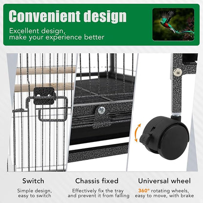 BestPet 35 inch Wrought Iron Bird Cage with Play Open Top and Rolling Stand,Large Parrot Cage Bird Cages for Parakeets,Cockatiel, Canary, Finch, Lovebird, Parrotlet,Pigeons (35 inch)