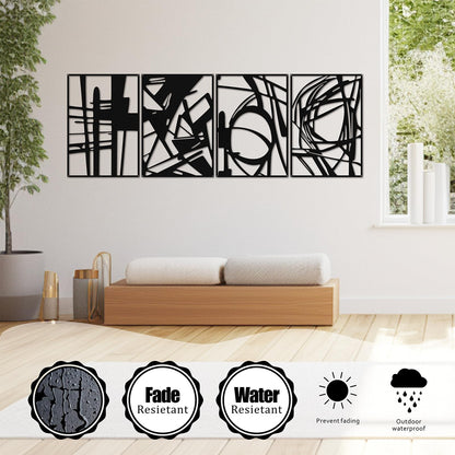 Quanqiuyi 4 Pack Black Abstract Metal Wall Art, 16'' x 11'' Minimalist Single Line Art, 3D Textured Wall Sculptures for Living Room, Bedroom, Bathroom, Study Room Decor
