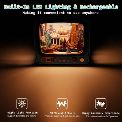 Shuttle to New York 3D Wooden Puzzle with LED Lights, DIY Model Craft Kit for Adults & Kids, Creative Building Set and Unique Home Decor Gift