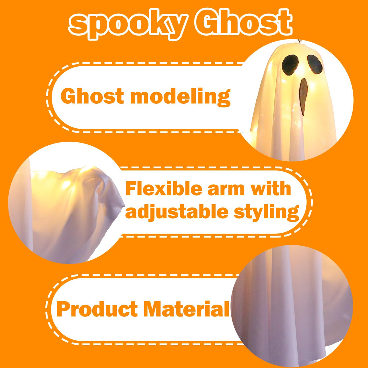 3PCS Halloween Hanging Light up Ghost with Spooky Warm White LED Light, Hanging Ghosts Light Up Kit, Ghost Halloween Decorations Outdoor for Front Yard Patio Lawn Garden Party Decor Indoor Outdoor