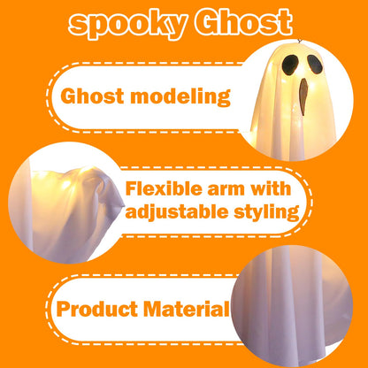 3PCS Halloween Hanging Light up Ghost with Spooky Warm White LED Light, Hanging Ghosts Light Up Kit, Ghost Halloween Decorations Outdoor for Front Yard Patio Lawn Garden Party Decor Indoor Outdoor