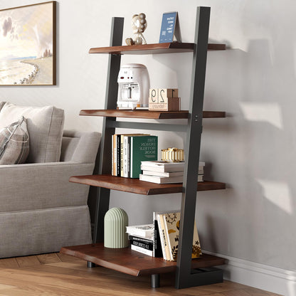 IBF 4-Tier Solid Wood Ladder Bookshelf with Natural Live Edge