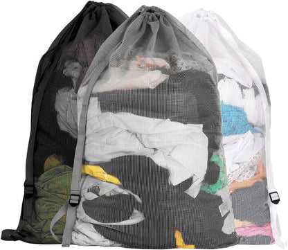 Mesh Laundry Bags with Adjustable Shoulder Strap, Drawstring Closure, Mixed