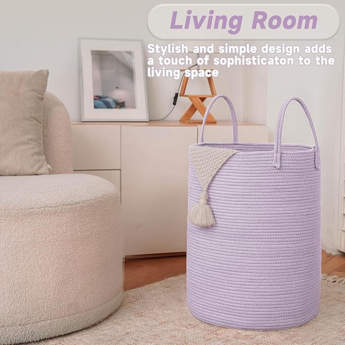 Large Woven Laundry Basket Hamper, 60L Cotton Rope Storage Bin