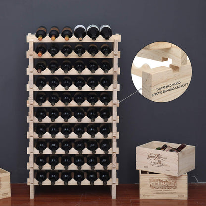 fdjamy Wine Rack Solid Wood Stackable Storage Wooden Wine Rack Wine Cabinet (60 Bottles, Natural Color)