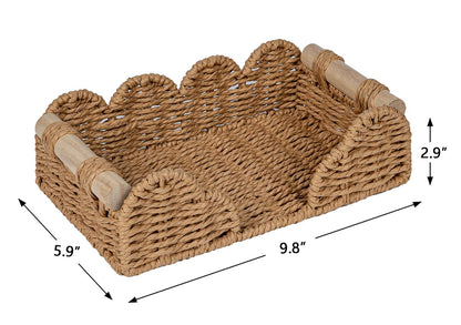 CubesLand Scalloped Napkin Holder for Bathroom Decor, Paper Rope Flat Napkin Dispenser Guest Towel Tray for Bathroom, Farmhouse Warm Napkin Holder for Table Dining Room Home Kitchen Decor, Neutral