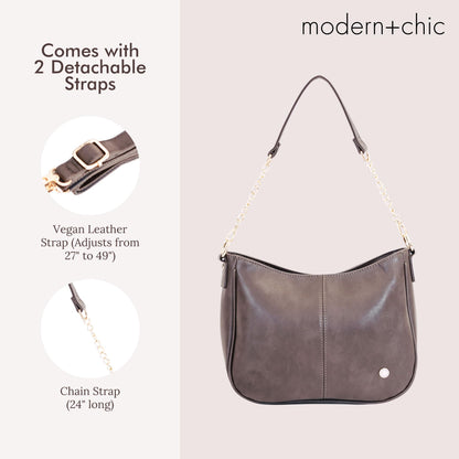 Modern+Chic Crossbody Bags for Women - Marissa Saddle Crossbody, Vegan Leather Shoulder or Handbag with Two Adjustable Straps