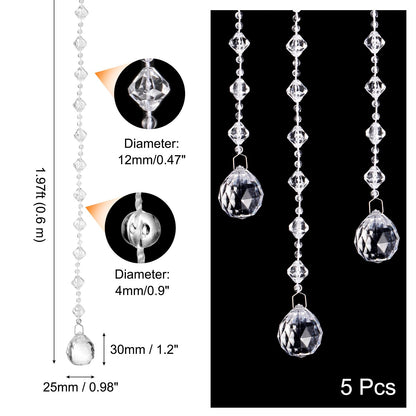 uxcell 5 Pcs Acrylic Crystal Garland Strands, Clear Crystal Beads Strands Chandelier Crystals Replacement Bead String Hanging for Wedding Decor, DIY Craft Jewelry (0.6m/1.97ft)