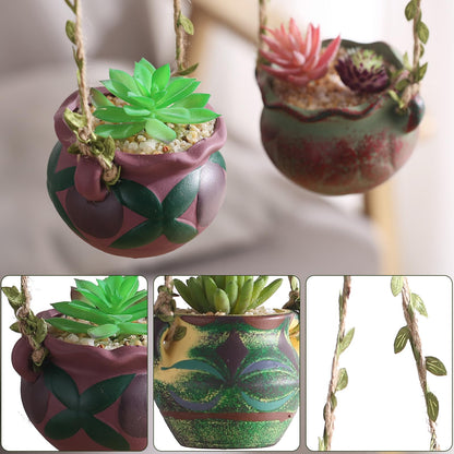 Yuccasly 4 Piece Boho Ceramic Hanging Planters with Drainage Holes – Adorable Indoor Outdoor Succulent Flower Pots, Unique Home Décor, Charming Small Planters for Plants