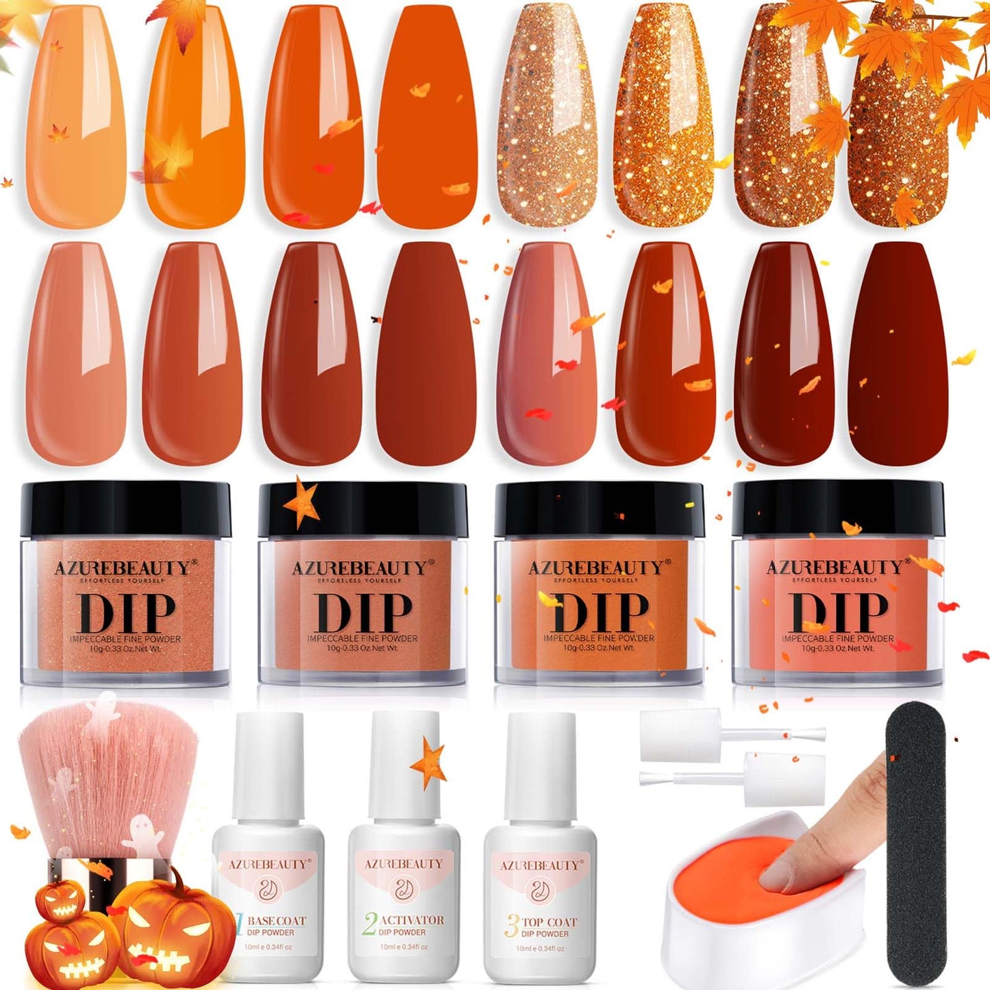 AZUREBEAUTY Dip Powder Nail Kit Starter, All Season Skin Tone Nude Brown 4 Colors Acrylic Dip Powder Liquid Set with Base/Top Coat Activator for French Nail Art Manicure DIY Salon Gifts
