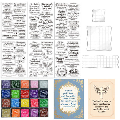 GLASSWINDS 6Pcs Christian Bible Verse Clear Stamps for Card Making Easter Blessing 20 Craft Ink Pad 3 Acrylic Stamp Block Silicone Stamp with Greeting Words Rubber Stamps for Crafting DIY Scrapbooking