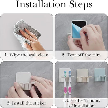 2 PCS Self-Adhesive Toothbrush Holders Wall Mounted, Water Proof Toothbrush Hook