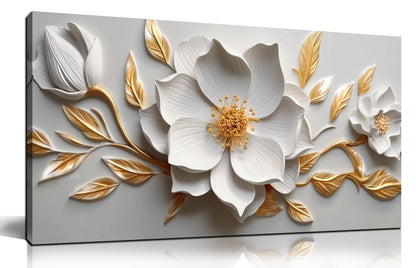 Canvas Wall Art for Living Room Bedroom Office White and Gold Flower Artwork Large Botanical Floral Wall Art Framed Wall Decor Modern Canvas Prints 20x40 In