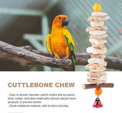 balacoo Parrot Bite Toy Hanging Cuttlebone Chew Calcium Molar String for Small Birds Pet Training and Play 9.84X1.77X1.18In