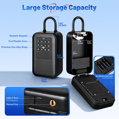 LOQRON Smart Key Lock Box with Bluetooth TTLock APP Control, Silicone Keypad IP65 Waterproof USB-C & Manual Key Emergency Unlock Large Capacity for Outdoor Home & Airbnb