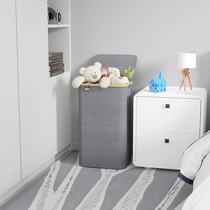 SUOCO Laundry Hamper with Lid, 29 Gal Clothes Basket with Bamboo Handles