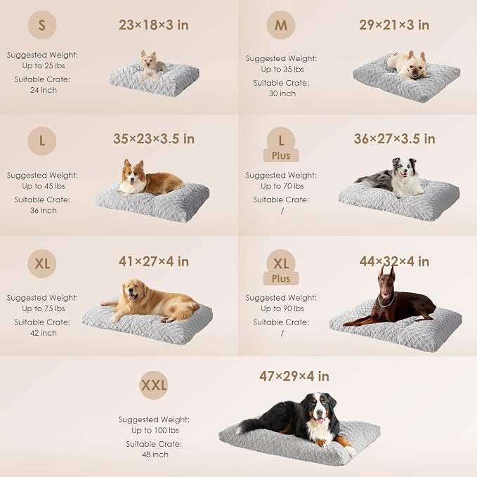 EHEYCIGA Washable Medium Dog Bed for Crate 29x21 Inch, Kennel Pad for Dogs Up to 35 lbs, Plush and Comfy Pet Sleeping Mat, Grey