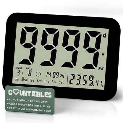 Countables 9999 Days Countdown Clock - Reusable Count Down Timer - Large Display LCD Digital Timer - Visual Countdown Clock and Calendar for Retirement, Wedding, Birthday, Holiday & More (Black)