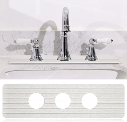 3 Hole White Faucet Mat for Kitchen Sink Bathroom 16.1" x 5" Kitchen Faucet