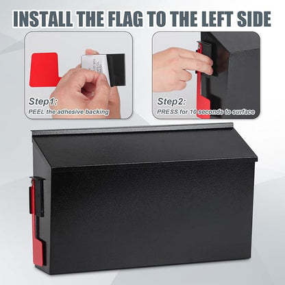 KYODOLED Wall Mount Mailboxes for Outside with Flag and Number Stickers, Galvanized Steel Rust-Proof Metal Post Box, Large Capacity Mail Box for House,15.7"x9.9"x4.9" Black